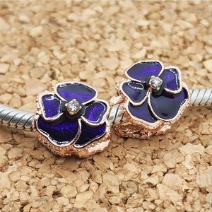 3/$30 ❤️ ROSE GOLD AND PURPLE PANSY FLOWER CHARMS FOR PANDORA BRACELETS